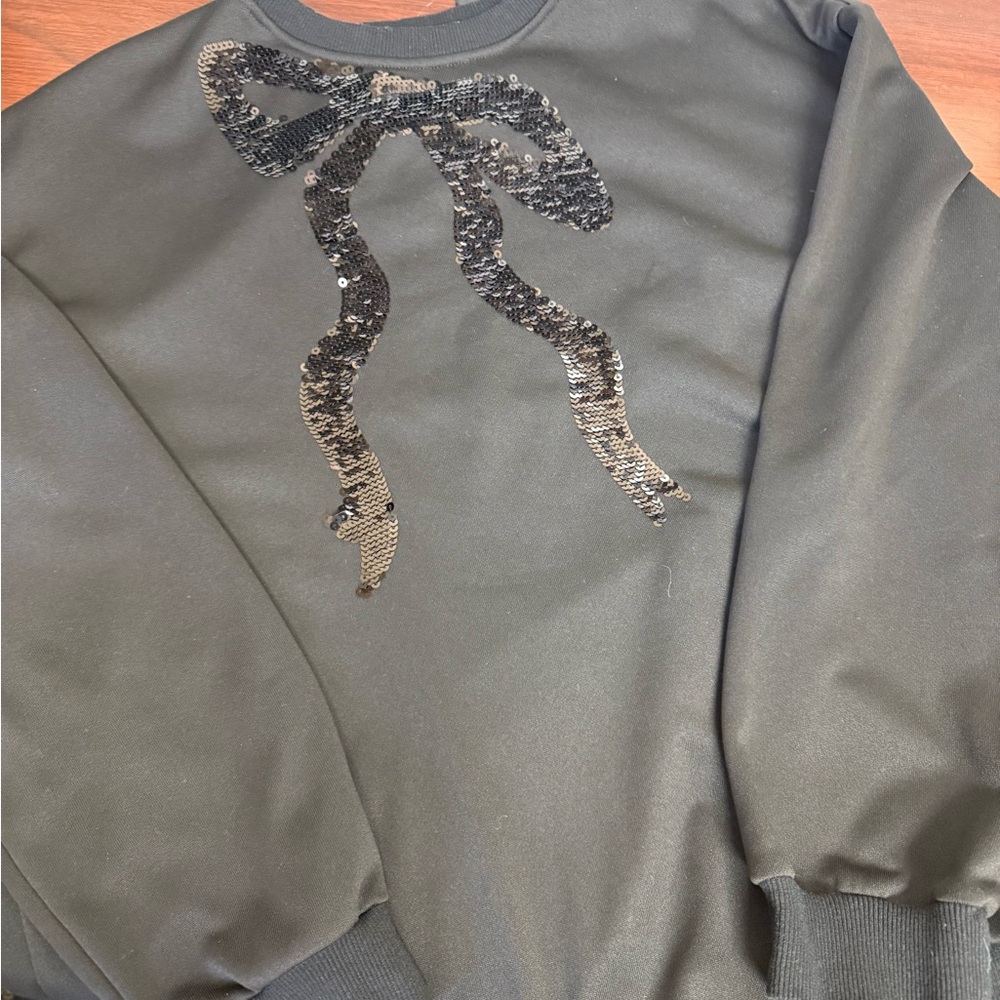 Black Sequin Bow Sweatshirt
